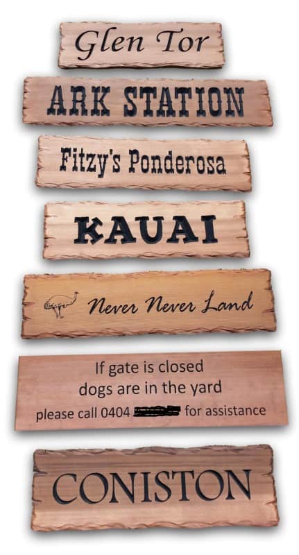 wooden signs examples outdoor rustic timber style australian made cedar