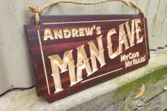 Andrews-Man-Cave-sign-wooden-personalised-pine-mahogany-stain-fron-shed-angle-AustralianWorkshopCreations-wooden-signs