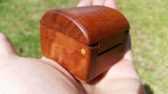 Small red gum box, hinge pin made from solid Beach timber. Secure Tapered Pin fit and glue.