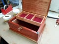 Fine hardwood jewellery box with ring pillow tray and brass lock