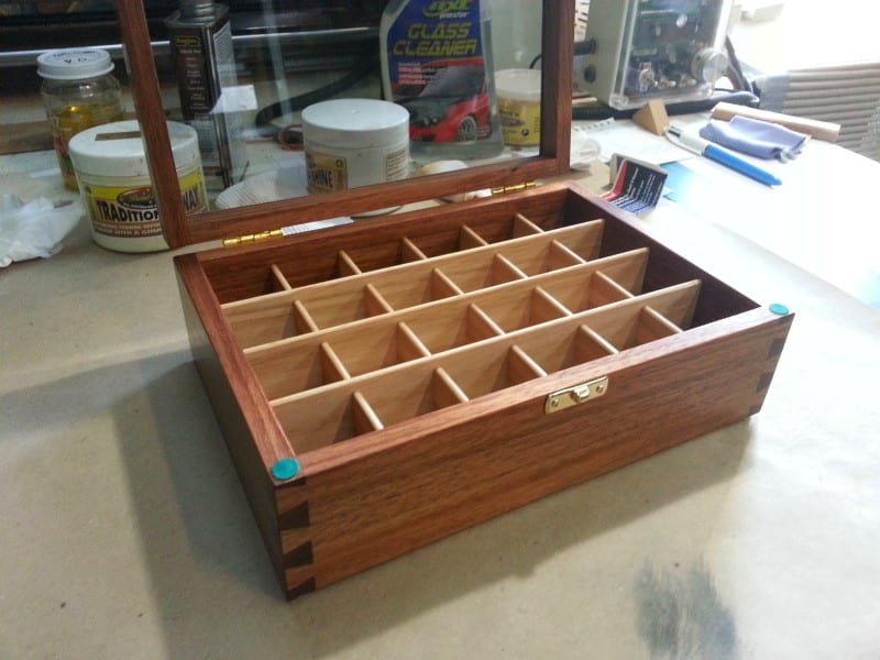 open lid image of a wooden display boxes tasmanian blackwood glass lid custom made