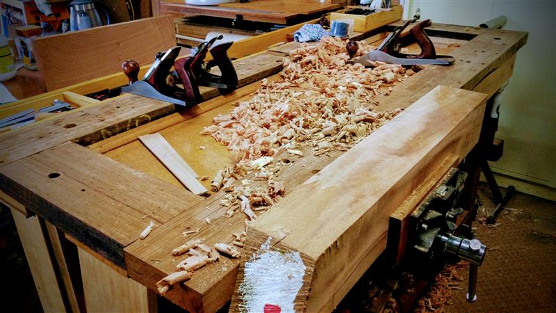 Planing Queensland Maple in the vise
