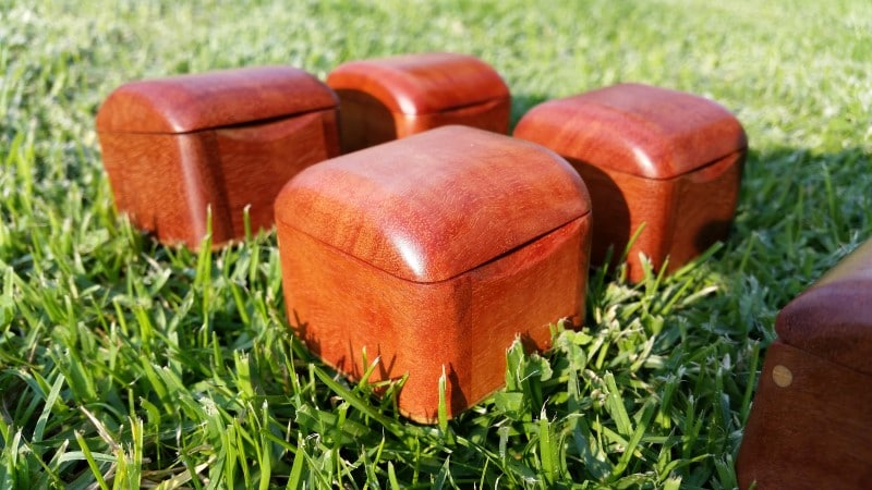 closeup of tiny wooden boxes suitable for a ring box