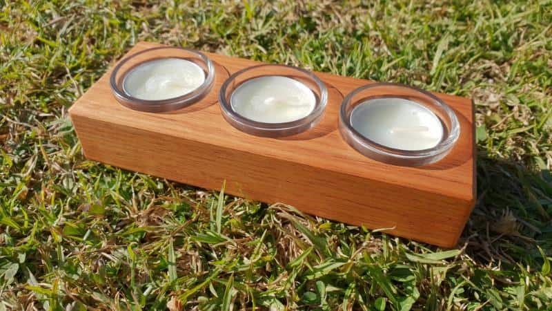 Australian made tealight candle holder with 3 candles and glass inserts