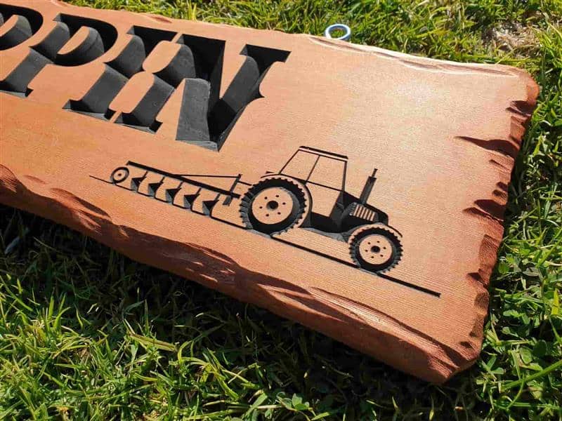 tractor picture engraved into timber