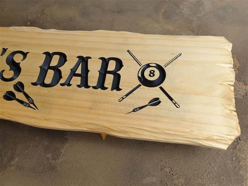 8 ball pool room picture engraved into wood