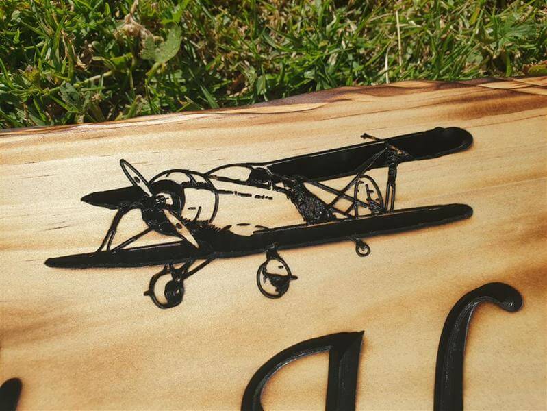 engraved wood - aeroplane picture for a plane enthusiast's shed sign