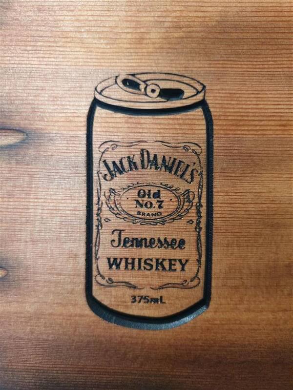 picture engraved into wood Jack Daniels can Tennessee Whiskey 375ml