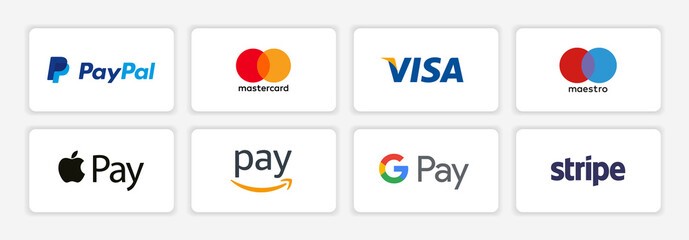 PayPal mastercard VISA maestro apple pay G Pay stripe logo