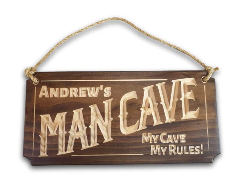 man cave sign personalised wooden sign with walnut stain