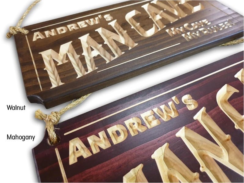 man cave signs options walnut or mahogany stain