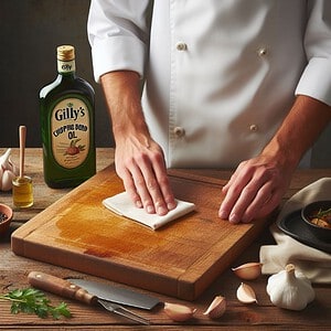 chef using the best chopping board oil to care for wooden cutting boards and kitchen utensils