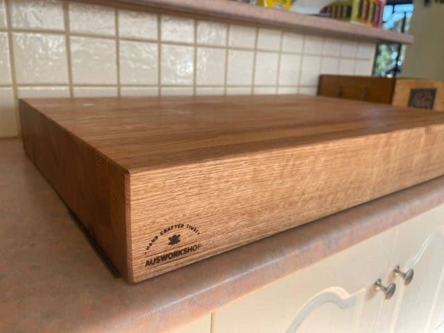 custom made Tasmanian Oak chopping board in kitchen made by Australian Workshop Creations