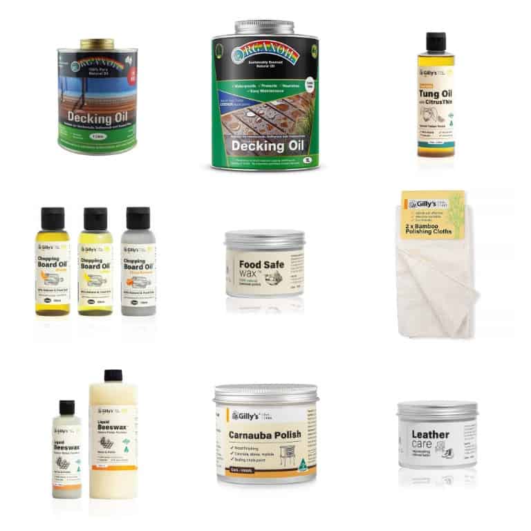 a range of recommended Australian made oils and waxes for wood finishing chopping boards and outdoor timber