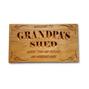 Grandpa's Shed handcrafted wooden sign finished product ready to buy now