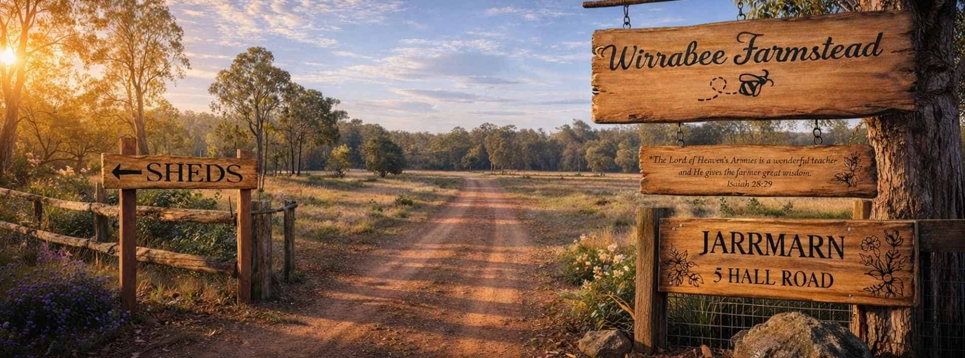 Handcrafted wooden signs in Australian rural setting