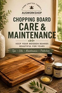 Chopping board care and maintenance guide showing food safe chopping board oil and wax