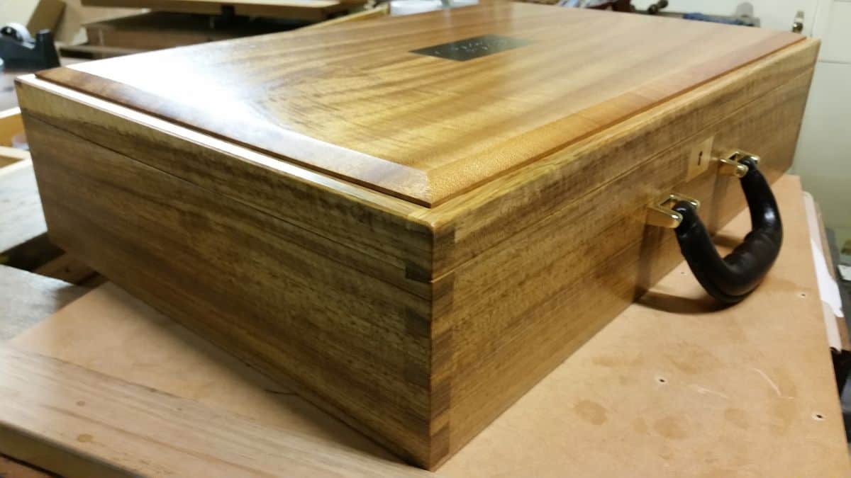 handcut dovetail joinery on this custom-made queensland maple case